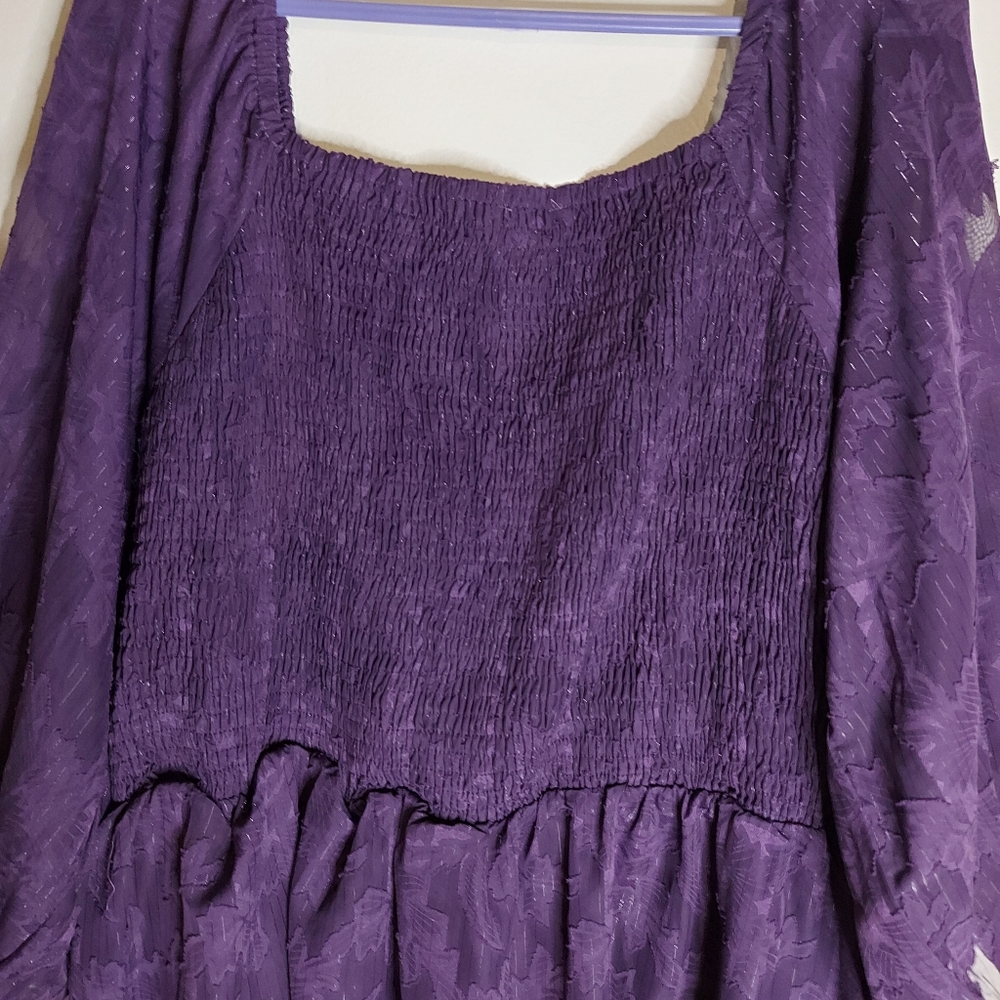 Addition Elle Purple Floral Balloon Sleeve Dress - Picture 12 of 13